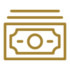 Gold line icon of dollar bill with two lines above it