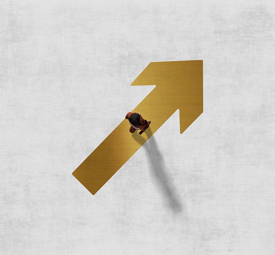 Gold Arrow point upwards to the right at 45 Degrees