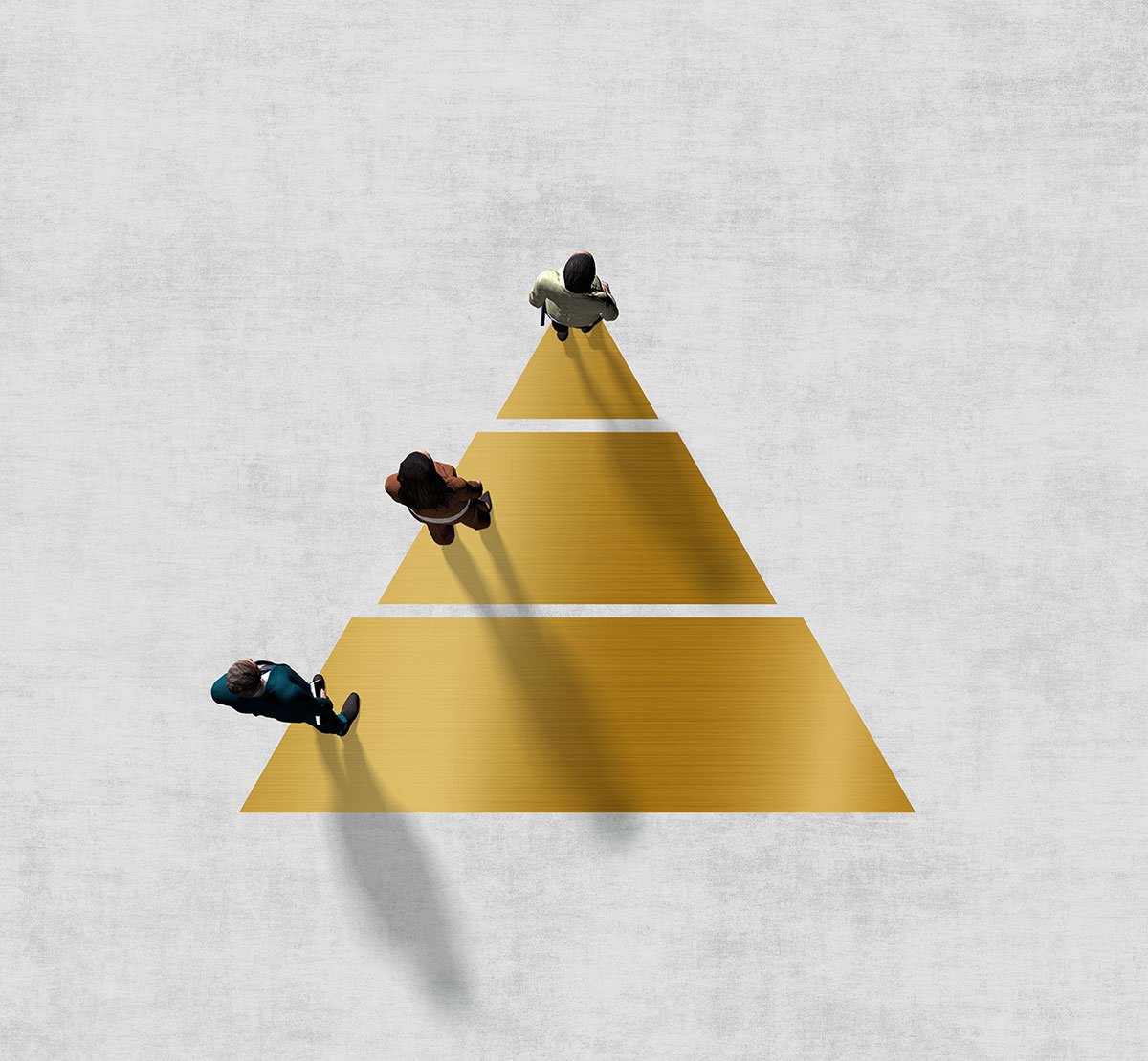 3 level gold pyramid with a 3D person standing at each level