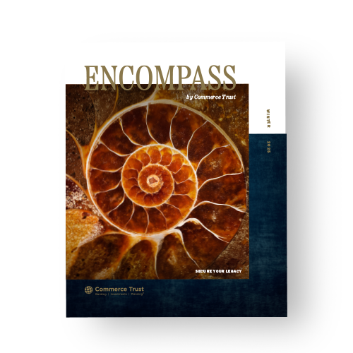 Cover of Encompass Winter 2025 with zoomed in image of orange shell as cover image.