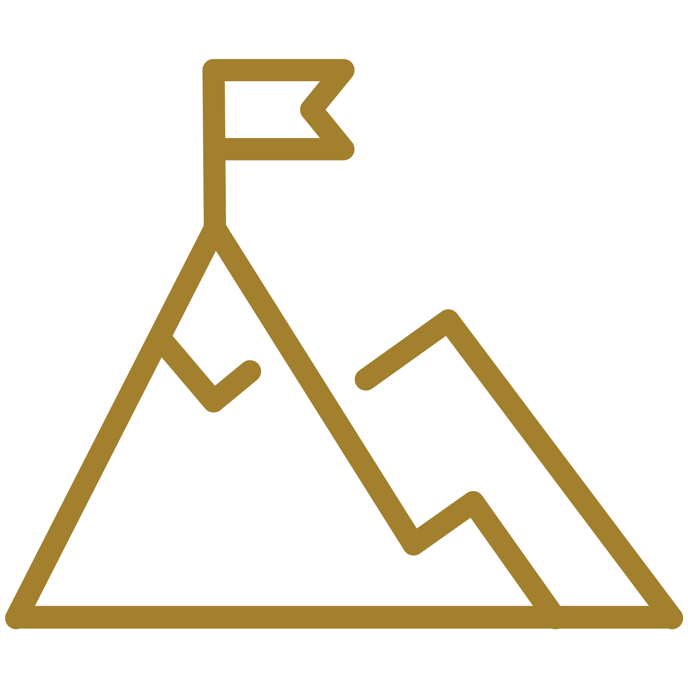 Gold icon of mountains with flag on top
