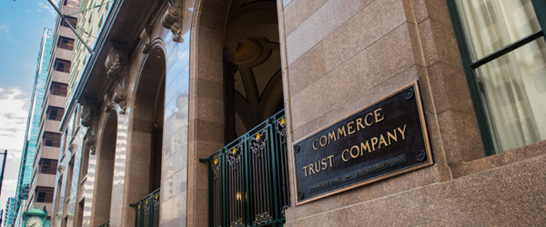The front of Commerce Trust Bank building in Kansas City DT
