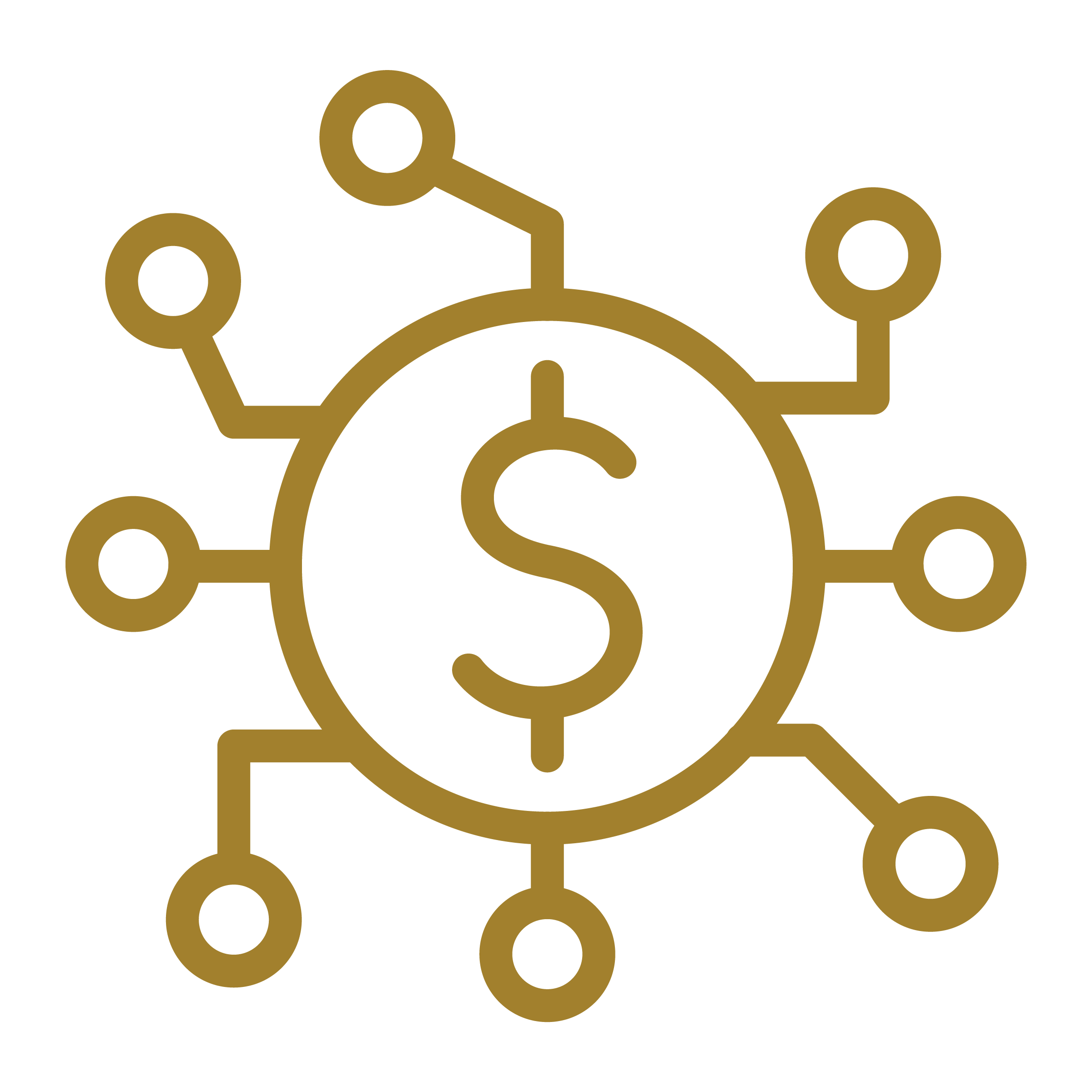 gold icon money sign with data points and lines